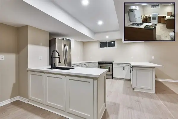 Richmond Hill oak cabinets painted Decorators White