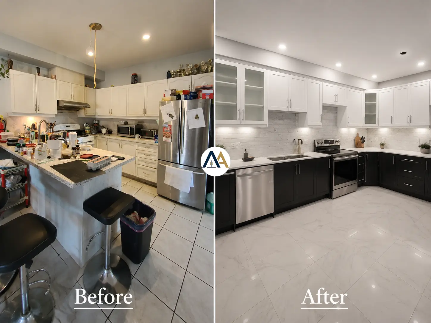 Kitchen Demolition installing new cabinets new countertop in Markham
