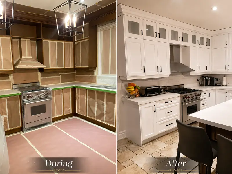 Professional cabinet spray finishing by Arsh Art in Vaughan — Properly Masking and Covering for GTA kitchen projects