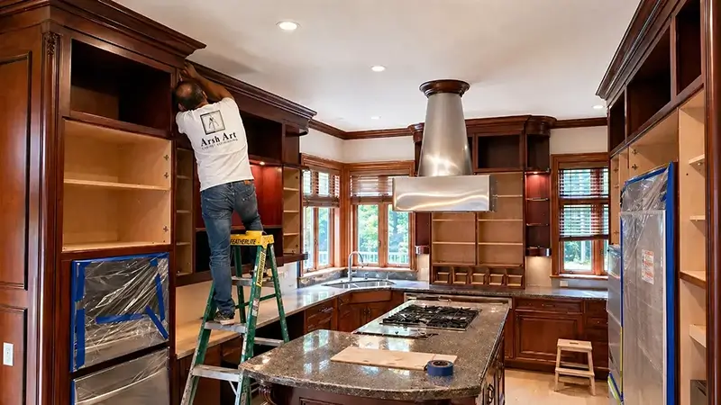 Professional cabinet refinishing process - Cabinet sanding in Arsh Art shop, Vaughan by Arsh Art